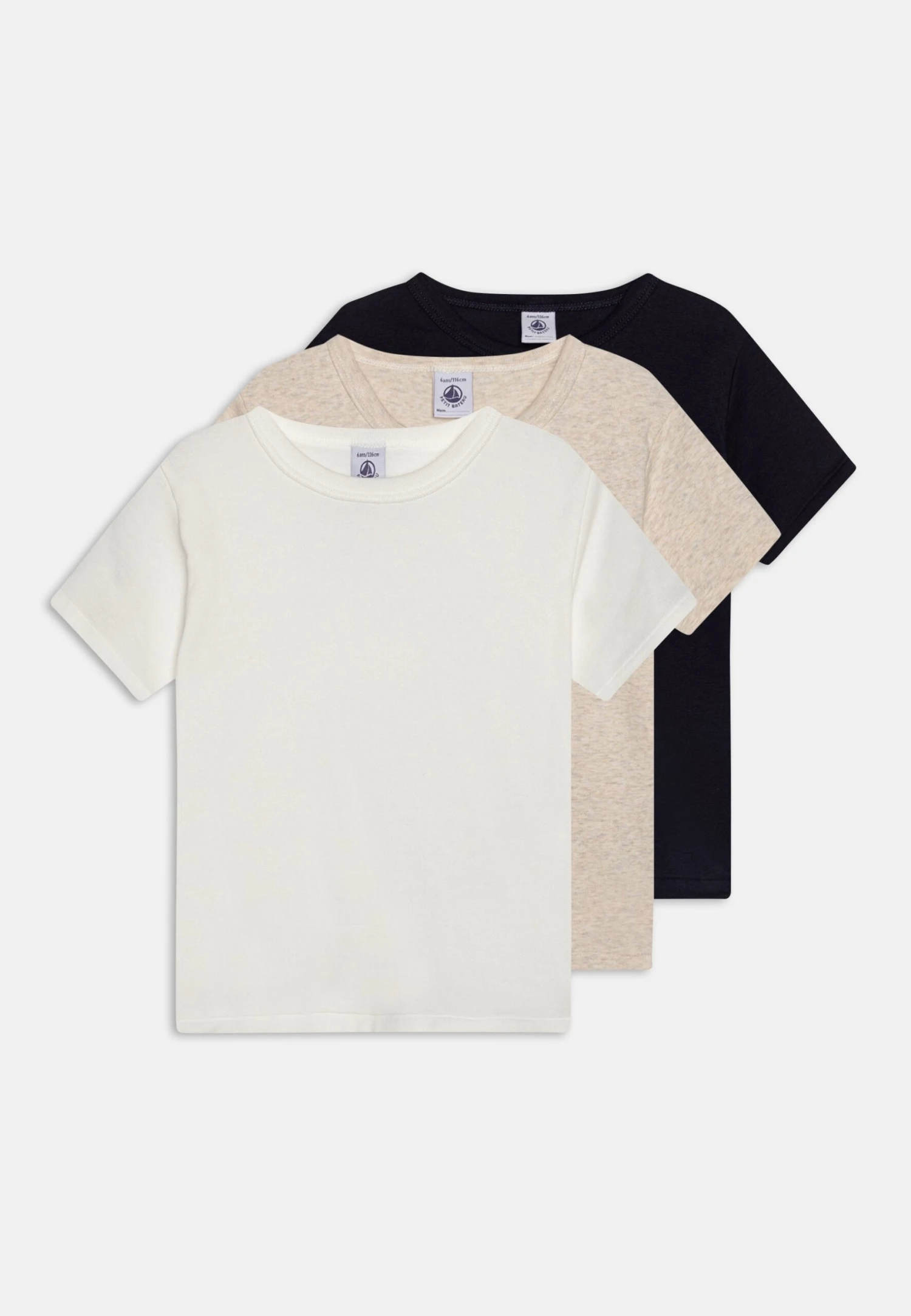 PETIT BATEAU Kids Unisex 3 Pack - T-Shirt Basique - White/Offwhite/Dark Blue 3 PETIT BATEAU Kids Unisex 3 Pack - T-Shirt Basique - White/Offwhite/Dark Blue