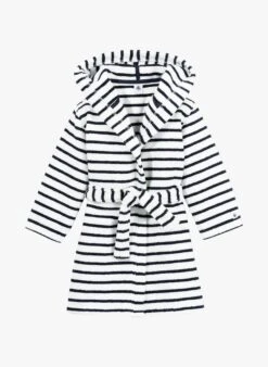 PETIT BATEAU Peignoir à Capuche En Coton Rayé | Blanc