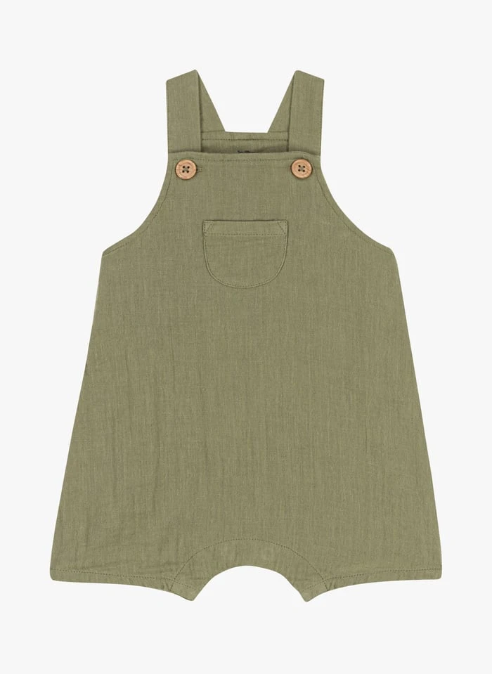 PETIT BATEAU Salopette Courte En Gaze De Coton | Vert 3 PETIT BATEAU Salopette Courte En Gaze De Coton | Vert