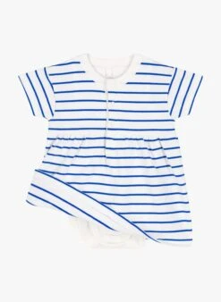 PETIT BATEAU Robe Courte Col Rond En Coton | Bleu -Petit Bateau Soldes 4146756