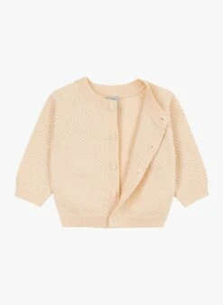 PETIT BATEAU Gilet Col Rond En Maille Nid D'abeille | Beige -Petit Bateau Soldes 4146791