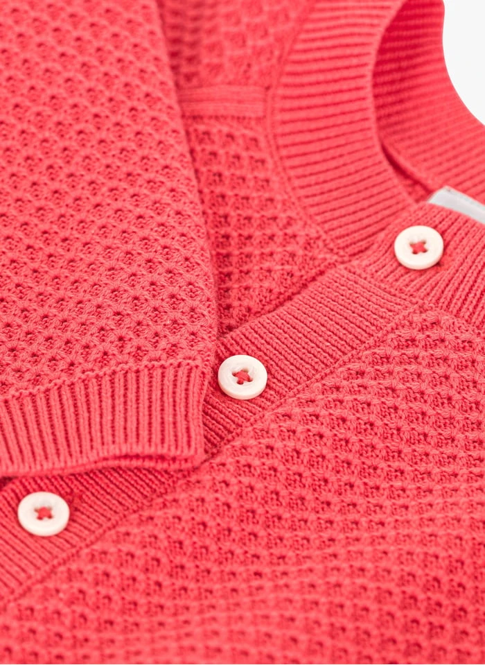 PETIT BATEAU Gilet Col Rond En Maille Nid D'abeille | Rouge 5 PETIT BATEAU Gilet Col Rond En Maille Nid D'abeille | Rouge – Image 3