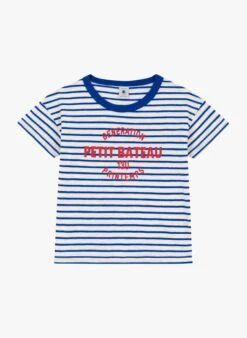 PETIT BATEAU Tee-shirt Col Rond Rayé En Coton | Bleu