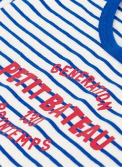 PETIT BATEAU Tee-shirt Col Rond Rayé En Coton | Bleu -Petit Bateau Soldes 4146816