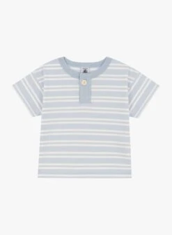 PETIT BATEAU Tee-shirt Col Rond Rayé En Coton | Bleu