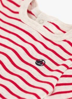 PETIT BATEAU Tee-shirt Col Rond Rayé En Coton | Rouge -Petit Bateau Soldes 4146885