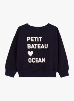 PETIT BATEAU Sweat Col Rond Sérigraphié En Coton | Noir