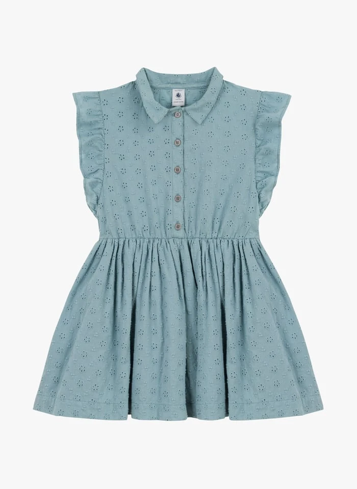 PETIT BATEAU Robe Col Classique Brodée En Coton | Bleu 3 PETIT BATEAU Robe Col Classique Brodée En Coton | Bleu