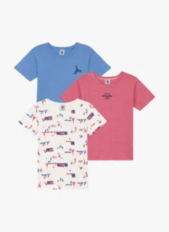 PETIT BATEAU Lot De 3 Tee-shirts Col Rond Imprimé En Coton | Multicolore