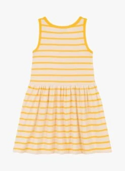PETIT BATEAU Robe Courte Col Rond à Rayures En Coton | Jaune -Petit Bateau Soldes 4152432