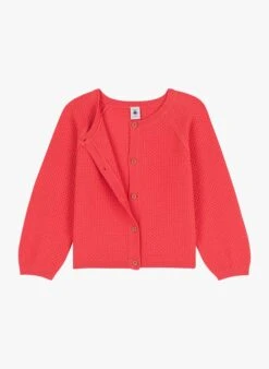 PETIT BATEAU Cardigan Col Rond En Coton | Rouge -Petit Bateau Soldes 4157374
