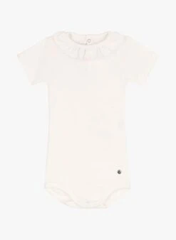 PETIT BATEAU Body Col Rond Volanté En Coton Bio | Blanc