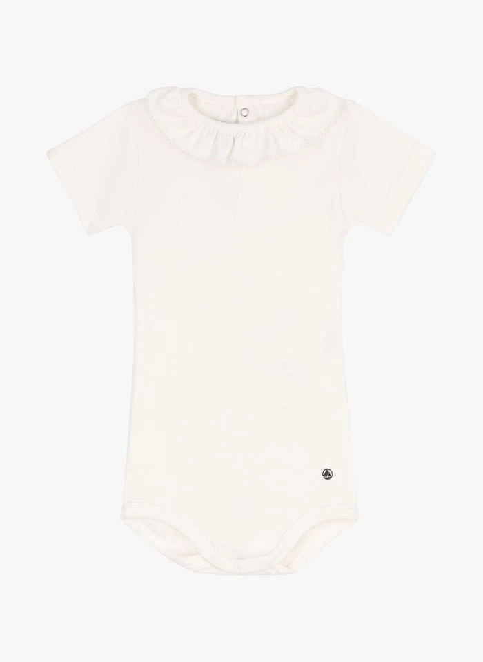 PETIT BATEAU Body Col Rond Volanté En Coton Bio | Blanc 3 PETIT BATEAU Body Col Rond Volanté En Coton Bio | Blanc