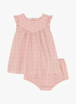 PETIT BATEAU Robe Col Carré Avec Bloomer En Broderie Anglaise | Rose -Petit Bateau Soldes 4158842