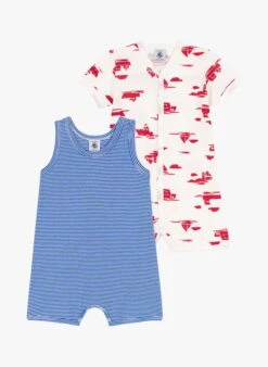 PETIT BATEAU Lot De 2 Combinaison Courtes En Coton Bio | Multicolore