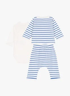 PETIT BATEAU Ensemble En Molleton Rayé En Coton Bio | Bleu -Petit Bateau Soldes 4158943