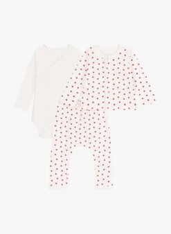 PETIT BATEAU Ensemble Imprimé Coeurs En Coton Bio | Rouge