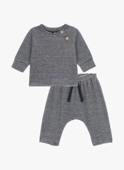 PETIT BATEAU Ensemble à Rayures En Velours | Noir -Petit Bateau Soldes 4163459
