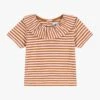 PETIT BATEAU Top Col Rond En Coton à Rayures | Orange -Petit Bateau Soldes 4163467