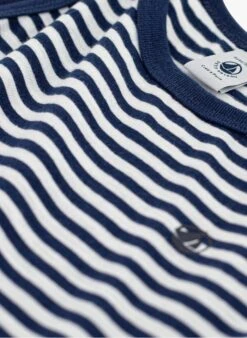 PETIT BATEAU Robe Col Rond à Rayures En Coton | Bleu -Petit Bateau Soldes 4182149