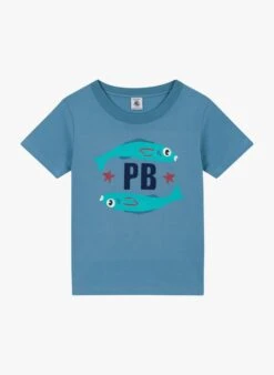 PETIT BATEAU Tee-shirt Col Rond Imprimé En Coton | Bleu