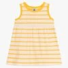 PETIT BATEAU Robe Courte En Maille Rayée En Coton Bio | Jaune -Petit Bateau Soldes 4182185