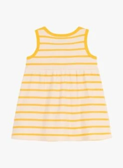 PETIT BATEAU Robe Courte En Maille Rayée En Coton Bio | Jaune -Petit Bateau Soldes 4182186