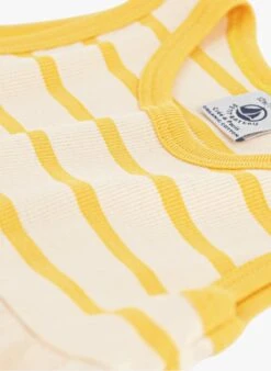 PETIT BATEAU Robe Courte En Maille Rayée En Coton Bio | Jaune -Petit Bateau Soldes 4182187
