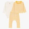 PETIT BATEAU Ensemble Pyjama Rayé Et Body En Coton | Jaune -Petit Bateau Soldes 4182191