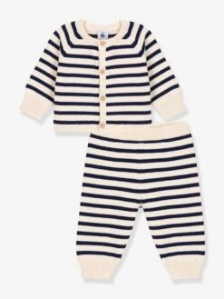 Ensemble 2 Pièces Bébé En Tricot Rayé Laine Et Coton PETIT BATEAU -Petit Bateau Soldes ensemble 2 pieces bebe en tricot raye laine et coton petit bateau 2