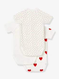 Lot De 3 Bodies Croisés Manches Courtes Coeurs Bébé Naissance En Coton Bio PETIT BATEAU -Petit Bateau Soldes lot de 3 bodies croises manches courtes coeurs bebe naissance en coton bio petit bateau 2