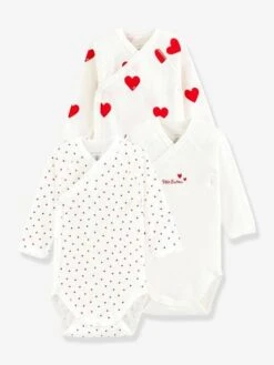 Lot De 3 Bodies Croisés Manches Longues Coeurs Bébé Naissance En Coton Bio PETIT BATEAU -Petit Bateau Soldes lot de 3 bodies croises manches longues coeurs bebe naissance en coton bio petit bateau 1