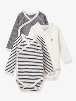 Lot De 3 Bodies Croisés Manches Longues Rayés Bébé Naissance En Coton Bio PETIT BATEAU -Petit Bateau Soldes lot de 3 bodies croises manches longues rayes bebe naissance en coton bio petit bateau 2