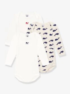 Lot De 3 Bodies Manches Longues Baleines Bébé En Coton PETIT BATEAU