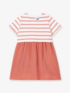 Robe Bi-matière En Gaze De Coton Et Jersey épais Bio Bébé - PETIT BATEAU -Petit Bateau Soldes robe bi matiere en gaze de coton et jersey epais bio bebe petit bateau 2